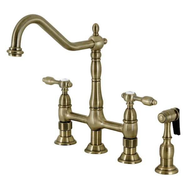 Bridge Kitchen Faucet with Brass Sprayer, Antique Brass